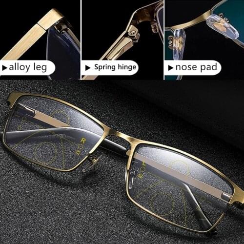 Optical Progressive Multifocal Reading Glasses High Quality Far Near Anti Uv Blue Ray Reader Presbyopic Glasses Spring Hinge 200