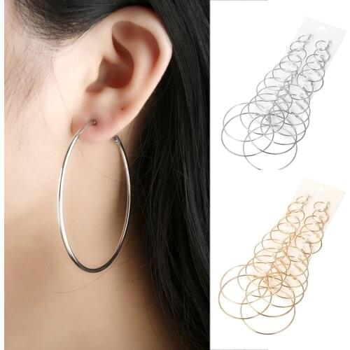 12pair Per Set Big Simple Round Circle Hoop Earring for Women Punk Style Earrings Fashion Party Jewelry Accessories Gifts
