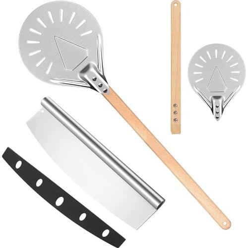 HOT Pizza Peel 9Inch Perforated Pizza Peel With 23.6Inch Detachable Handle And 14Inch Pizza Cutter Turning Pizza Paddle