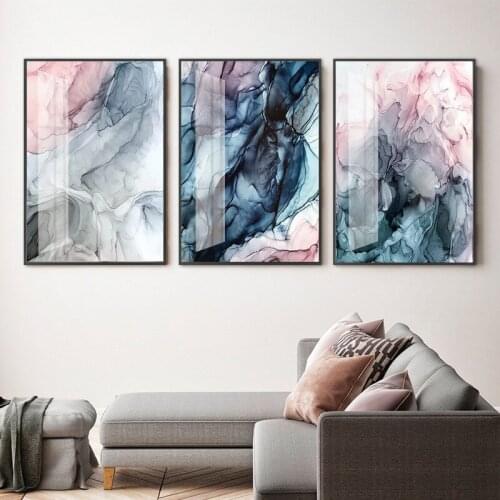 Nordic Abstract Ink Sense Poster Color Pink Line Living Room Bedroom Home Decoration Picture Frameless Printing Painting Core