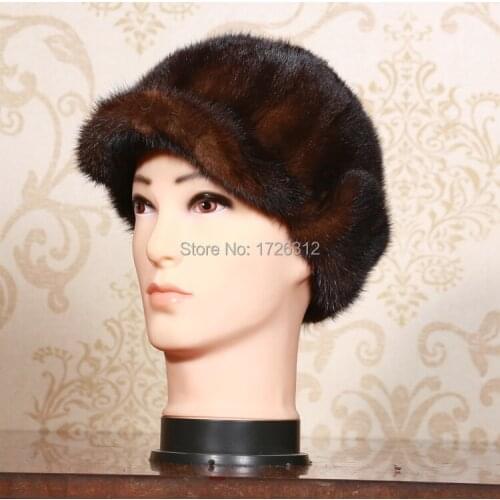 Mink fur hat ear protector cap new style high quality mens mink hair benn fur hat winter 58-60cm size biack brown color