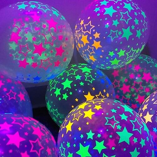 10Pcs 12 Inch Clear Latex Neon UV Blacklight Reactive Star Balloons Stars Points Bright Multi-color Neon Stars Balloon Non-toxic