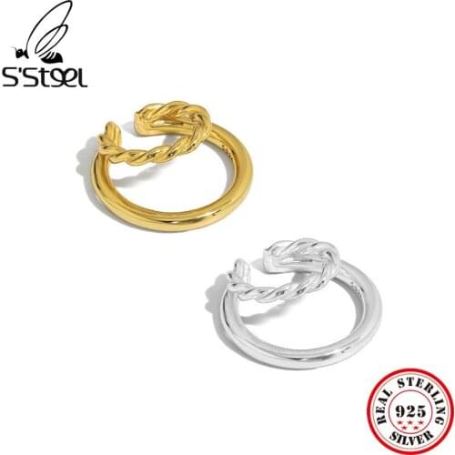 SSTEEL Minimalist Adjustable Rings For Women Sterling Silver 925 Geometric Designer Trendy C-shaped Twist Ring Fine Jewellery