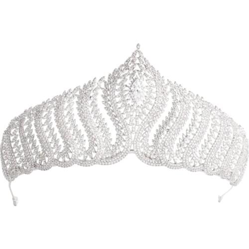 Crystals CZ Cubic Zirconia Wedding Bridal Royal Tiara Diadem Crown Women Prom Hair Jewelry Accessories CH10132