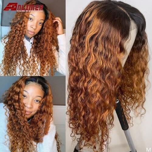 Water Wave Ombre Brown Lace Front Wig Natural Hairline Human Hair Wigs Brazilian Pre-plucked T Part Lace Front Human Hair Wigs