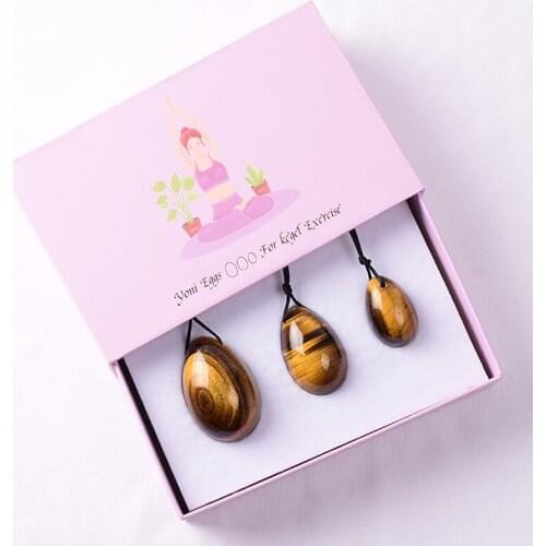 Yoni Egg Natural Tiger Eye Stone Drill Ball 3Pcs Set Mineral Quartz Healing Massage Tool Kegel Exercise Pelvic Floor Muscle Care