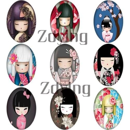 Zdying 10pcs/lot Oval Shape Cartoon Japan Girls Photo Glass Cabochons Domed Demo Flat Back Jewelry Findings DIY Necklace Brooch