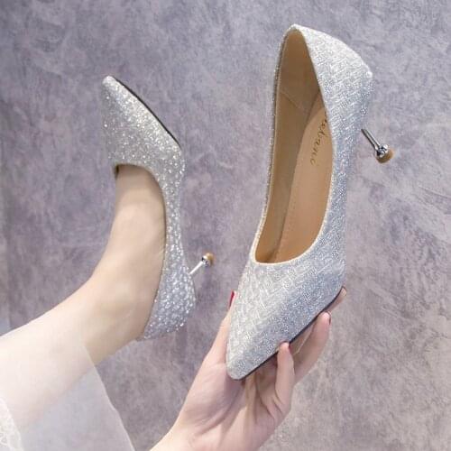 Women Sexy Party Night Club Pink Golden High Heel Shoes Lady Cute Silver Women Pumps Sweet Shoe Mujer Tacones