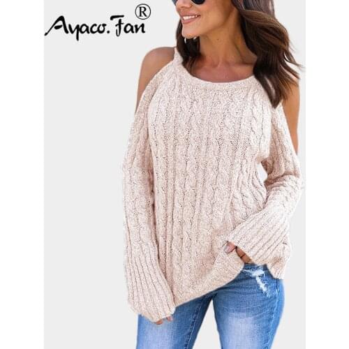 Sexy Off Shoulder Halter Thick Sweater 2019 Autumn Winter New O-Neck Warm Women Sweaters And Pullovers Casual Cute Lady Jumper