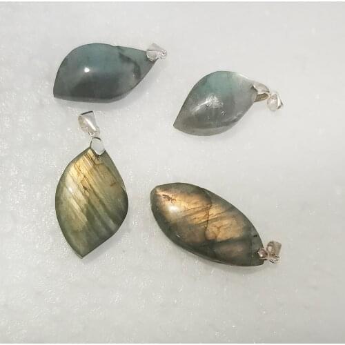 1PC Natural Crystal Flowing Labradorite Leaves Follow Shape S925 Silver Pendant Mineral Energy Gems For Making Necklace Gift
