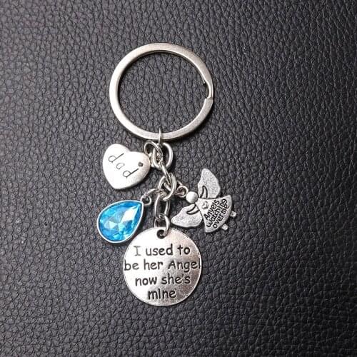 1pcs Silver Plated I Used To Be Her Angel Now Shes Mine Charm Creative Metal Keychain Remembering Relatives and Friends P293