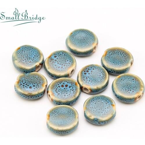 10pcs 14mm Charm Ceramic Beads Round Flat Spacer Beads for Jewelry making Porcelain Beads Bracelet Handmade Diy Accessories