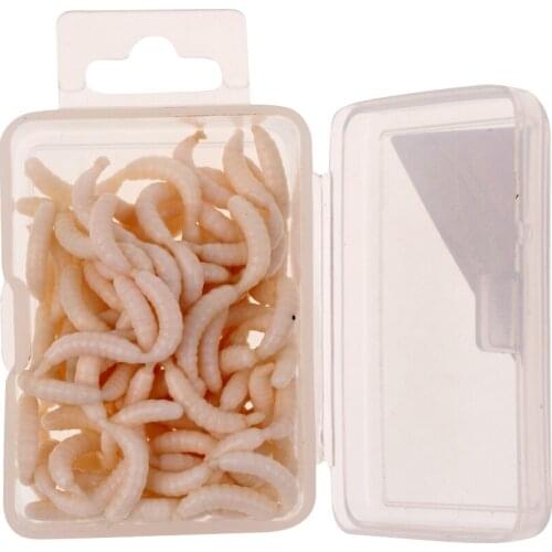 120Pcs/Box White Fishing Maggots Soft Worms Lures Strong Fishy Fishing Baits