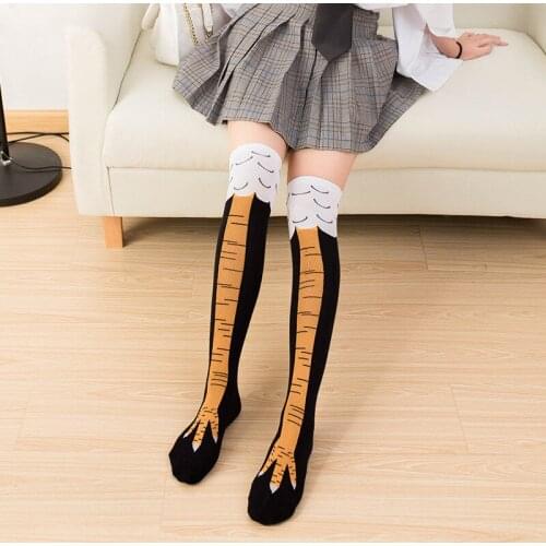 2019 Funny Cartoon Long Socks Stockings Calf Socks Black White Chicken feet knee Socks