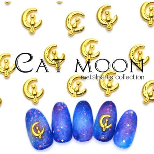 50pcs/pack Japan Korea New Nail Art Alloy Gold Silver Cat Moon Metal Jewelry Accessories Collections for Women Nail Polish DIY
