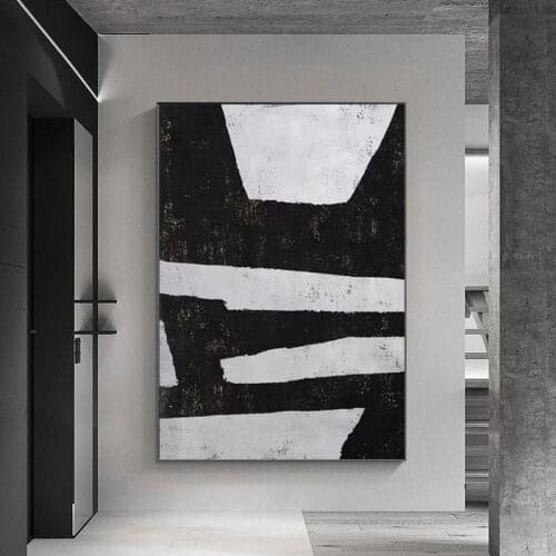 Handmade abstract painting on canvas black and white painting modern art hotel decoration painting wall art American home decora