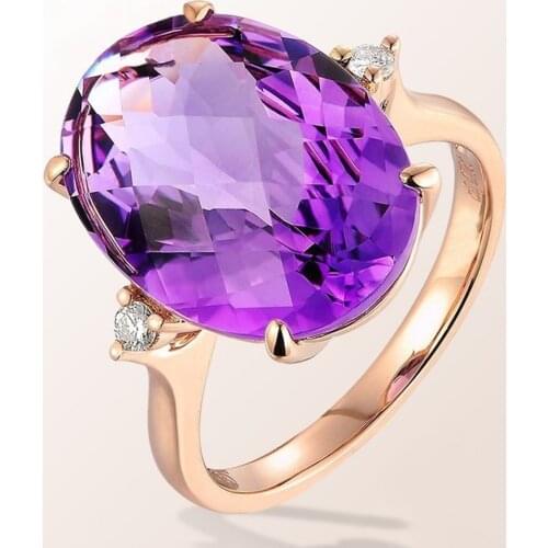 Big gemstone blue & purple crystal rings for women aquamarine amethyst zircon stone rose gold color cocktail party jewelry gift