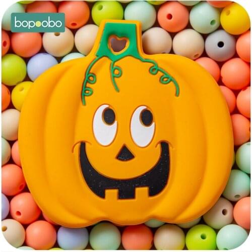 Bopoobo 1pc Baby Teether Silicone Pumpkin Food Grade Teether Nursing Teething Necklace Accessories Silicone Halloween Teether