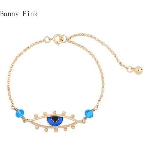 Brief Handmade Epoxy Metal Charm Bracelet Bangle For Women New Geo Eye Pendant Metal Chain Bracelet Fashion Jewelry Pulseras