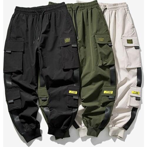 2021 New Hip Hop Joggers Cargo Pants Men Harem Pants Multi-Pocket Ribbons Male Sweatpants Streetwear Casual Mens Pants S-5XL