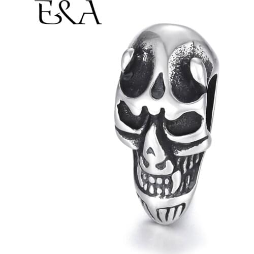 Stainless Steel Beads Skull Spacer Large Hole 6mm Slide Charm Pendant DIY Men Bracelet Making Supplies Handmade Jewelry Findings