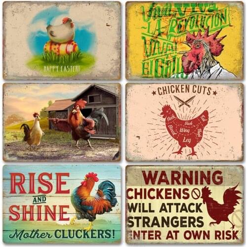 Chicken Farmhouse Decor Tin Sign Vintage Metal Sign Plaque Metal Vintage Farmhouse Wall Stickers Rooster Retro Metal Sign Poster