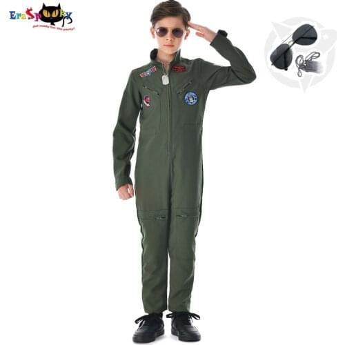 Eraspooky Retro Movie Top Gun Cosplay Military Pilot Costume For Kids American Airforce Uniform Boys Flight Suits Army Jumpsuit