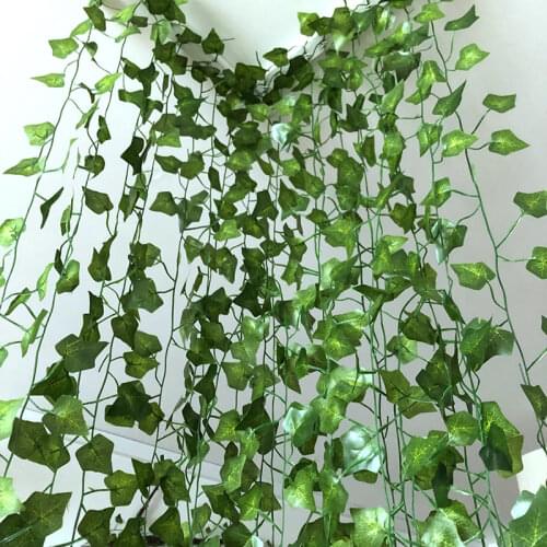 12pcs 2M Ivy green Fake Leaves Garland Plant Vine Foliage Home Decor Plastic Rattan string Wall Decor Artificial Plants