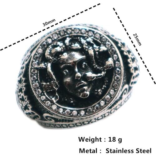 Unisex 316L Stainless Steel Newest Punk Gothic Medusa Clean Stone Classic Ring
