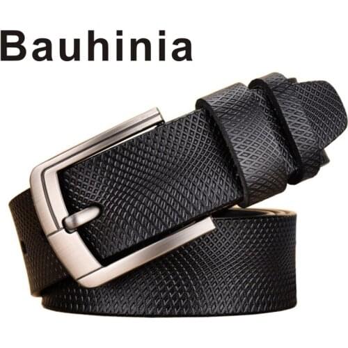 Bauhinia brand mens high-quality leather belt 110-125CM mesh alloy pin buckle casual fashion belt