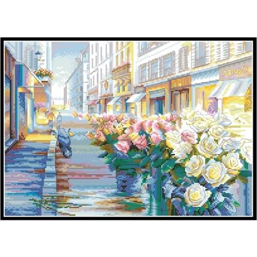 Spring Flowers Bloom Counted Cross Stitch Kits Pattern Printed Fabric Embroidery Sets 11CT 14CT DIY Needlework Crafts Home Decor