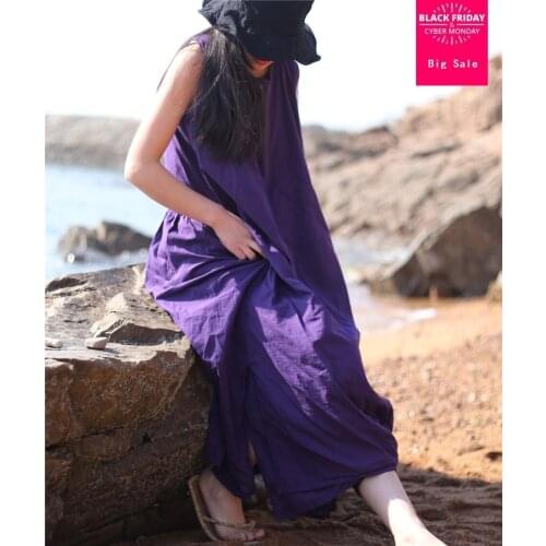 2020 New Women Cotton Linen Dress was thin Sleeveless floral drawstring lace loose Solid Dress Casual Vintage wj526 Literary