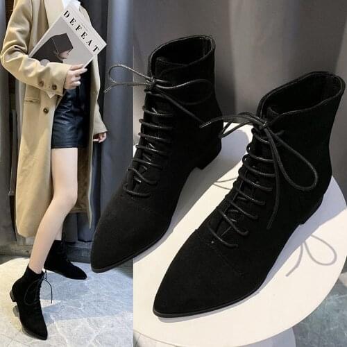 European style 2021 autumn and winter new low-heeled flat womens shoes with thick-heeled British Martin boots ankle boots Women