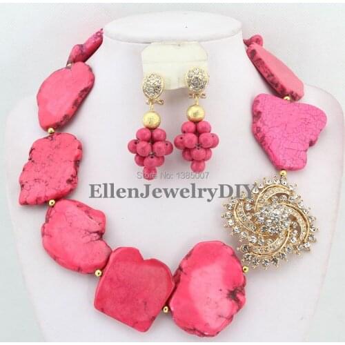 Pink African hot Jewelry Set Nigerian African Wedding Beads Jewelry Set hot Beads Necklace Set W7565