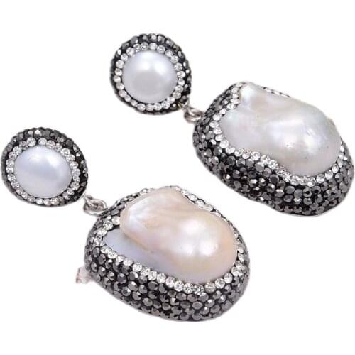 JK Natural Cultured White Keshi Baroque Pearl Trimmed With Marcasite Earrings Classic Luxury For Women Lady Gift