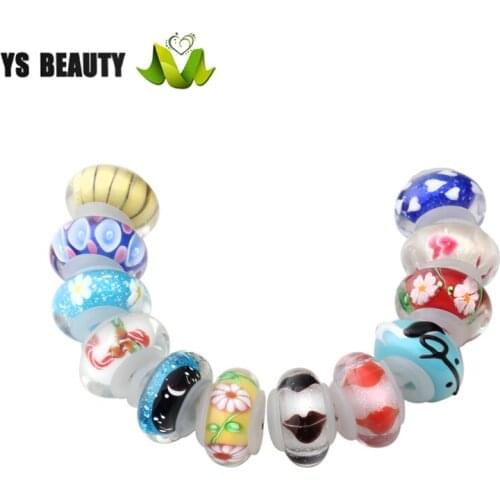 Silicone ring core large hole glass beads suitable for fashion leather string sterling silver beads bracelet a dozen 12 prices