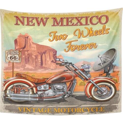 Antique Road Vintage Route 66 New Mexico Motorcycle America Bicycle Canyon Tapestry Home Decor Wall Hanging for Living Room