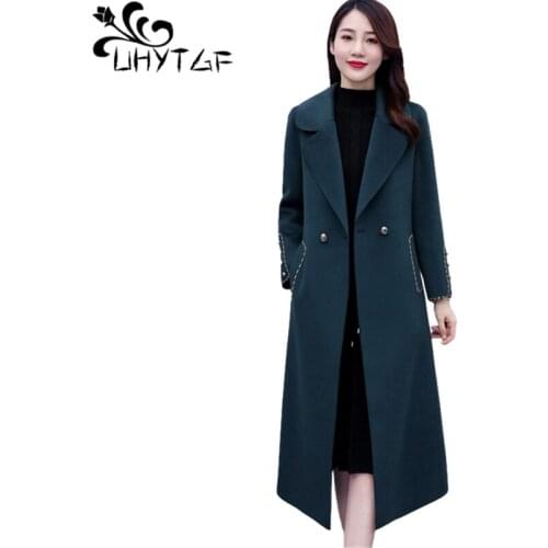 UHYTGF Elegant Womens Jacket Quality Double-Sided Pure Wool Winter Coat Female Fashion Long Sleeve Casual Plus Size Outwear 1201