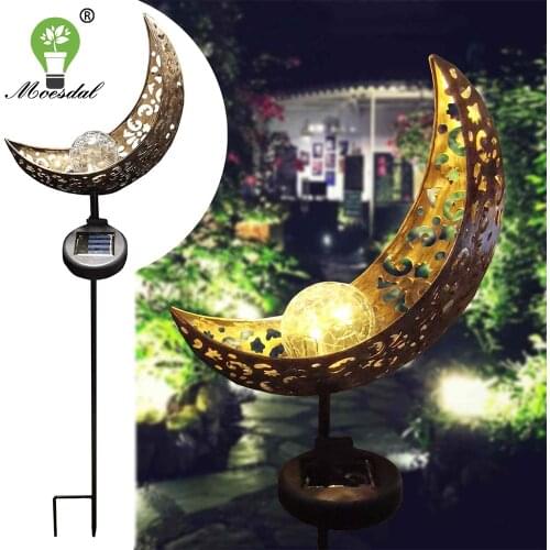 Outdoor Solar Lights Pathway Decorative Moon/Flame/Star/Sun Cracked Glass Globe Garden Lights Garden Stake Metal Light