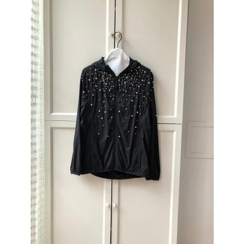 High 2021 New Ladies Quality Fashion Long Sleeve Hooded Pearl Sun Protection Jacket 0305