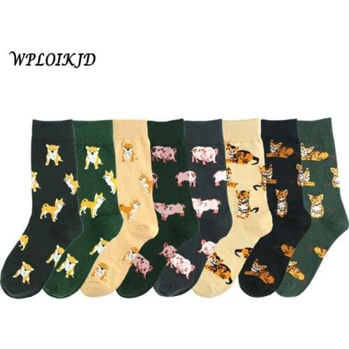 [WPLOIKJD]Creative High Quality Fashion Harajuku Kawaii Unisex Socks Cartoon Animal Cat Dog Corgi Cute Pattern Casual Sokken