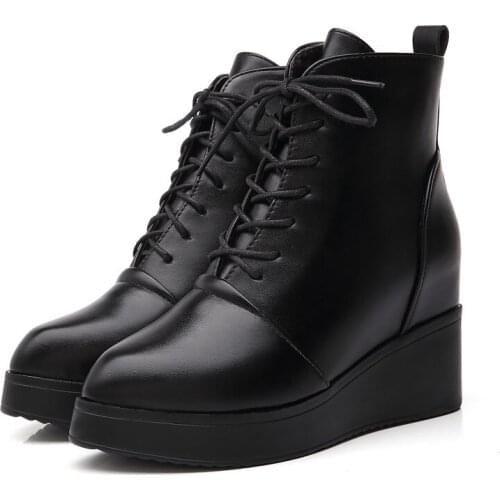 Pointed-toe Women Ankle Boots 2021 Winter Internal-increase Mid Heels Wedges Non-slip Ladies Career& Office High Heels Booties