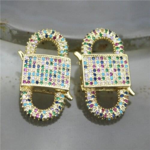 13*26mm 5pcs/lot Multicolor cubic zirconia micro pave clasp charm,colorful cz inlay clasp,handmade diy jewelry component