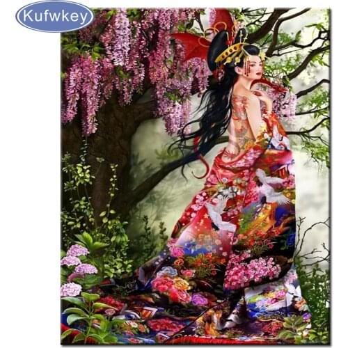 5D DIY full Square/round drill Diamond painting Cross stitch sakura flower and Japanese woman,geisha Diamond embroidery mosaic