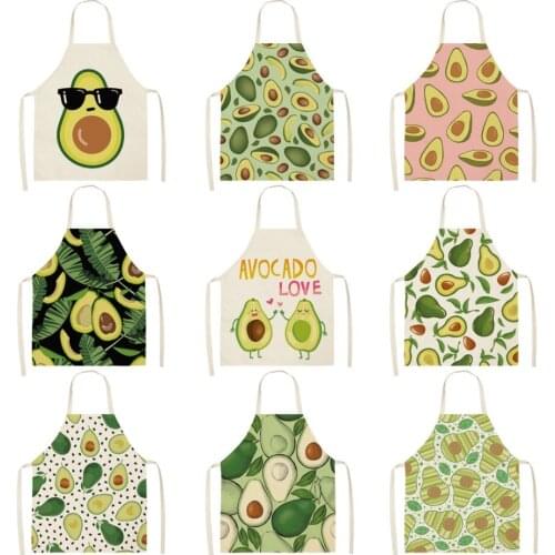 Avocado Tropical Print Cotton Linen Apron Kitchen Women Baking Waist Bib Home Cooking Brief Sleeveless Pinafore 55*68cm
