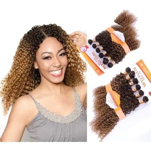 Free Shipping)Afro Kinky Curly Hair Bulk 16" 18" 20" 210Grams Hair Weave Bundles weaving Synthetic Hair Extensions 6PCS/Pack