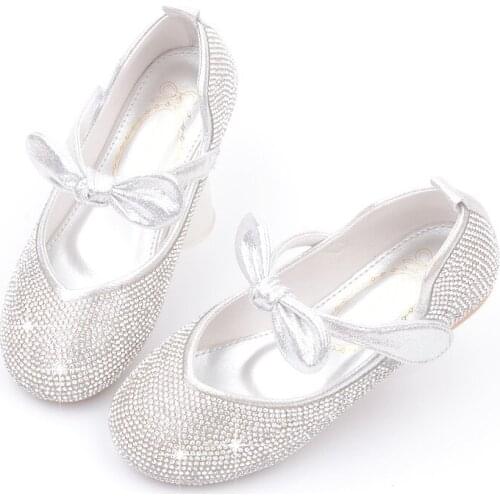 Sweet Bow Princess Glitter Leather Shoes Big Kids Little Girls Dress Party Wedding Children Shoes 2 3 4 5 6 7 8 9 10 11 12 Year