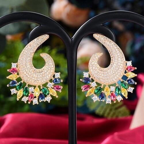 Blachette New Popular Shining Colorful Flower Design Full CZ Stud Earrings For Bridal Engagement Earrings Jewelry High Quality