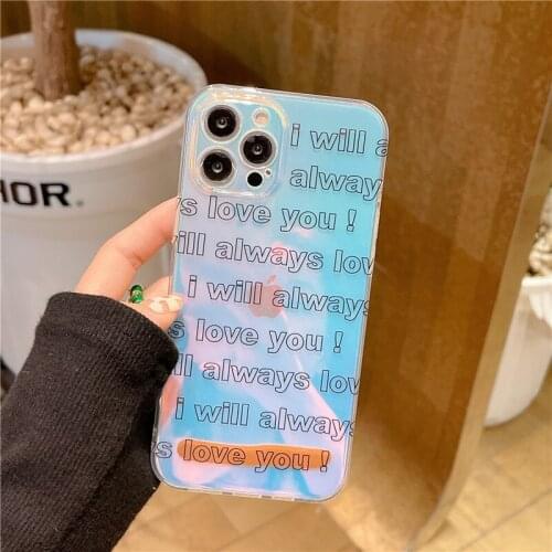 Fashion Gradient Laser Letter Print Clear Phone Case For iPhone 12 11 Pro Max XR XS X SE2020 8 7 Plus Cute Soft TPU Cover Fundas
