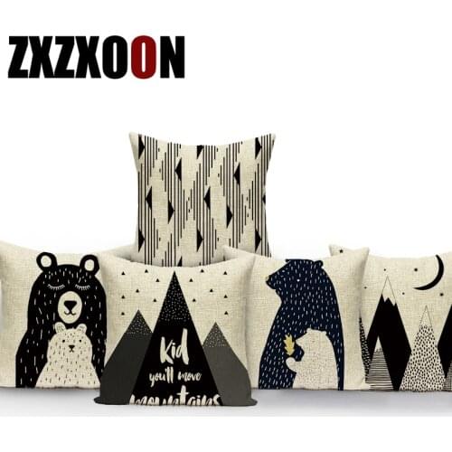 Decorative Throw Pillows Case Cute Cartoon Geometric Mountain Cloud Bear Sofa Home Cushion Cover for Living Room Decoration